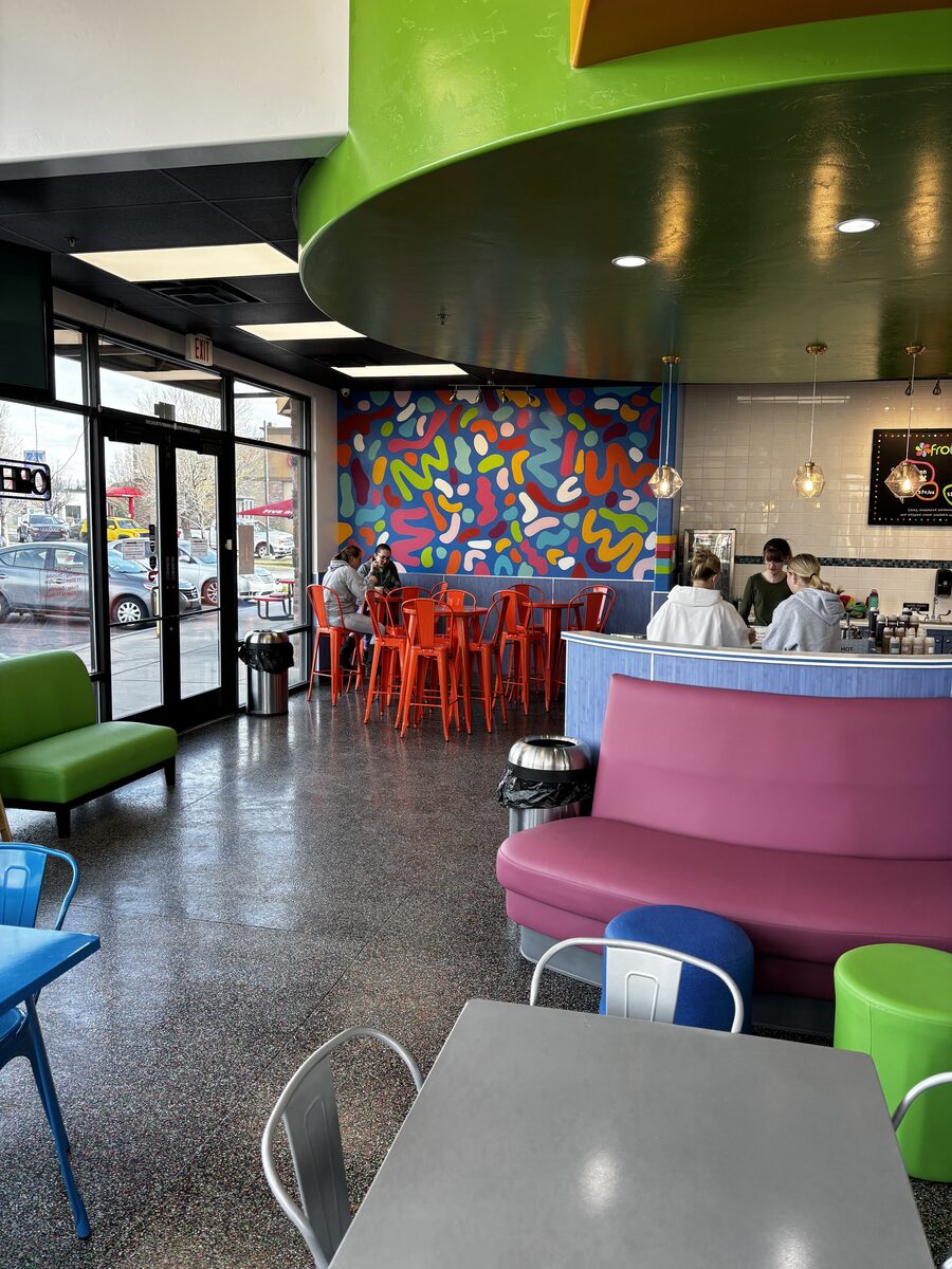 American Fork colorful seating with squiggle mural